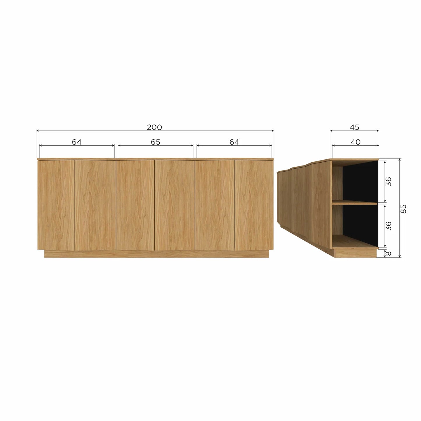 Dressoir Zuma eiken transparant 200x85x45 cm