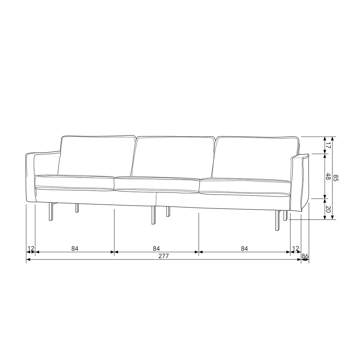 Bank Rodeo velvet honing 277x85x86 cm