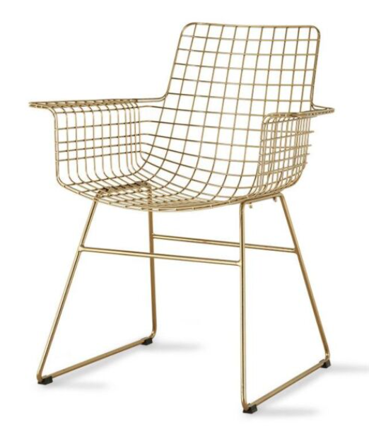 Stoel wire messing met zitting, rug en armleuning kussen
