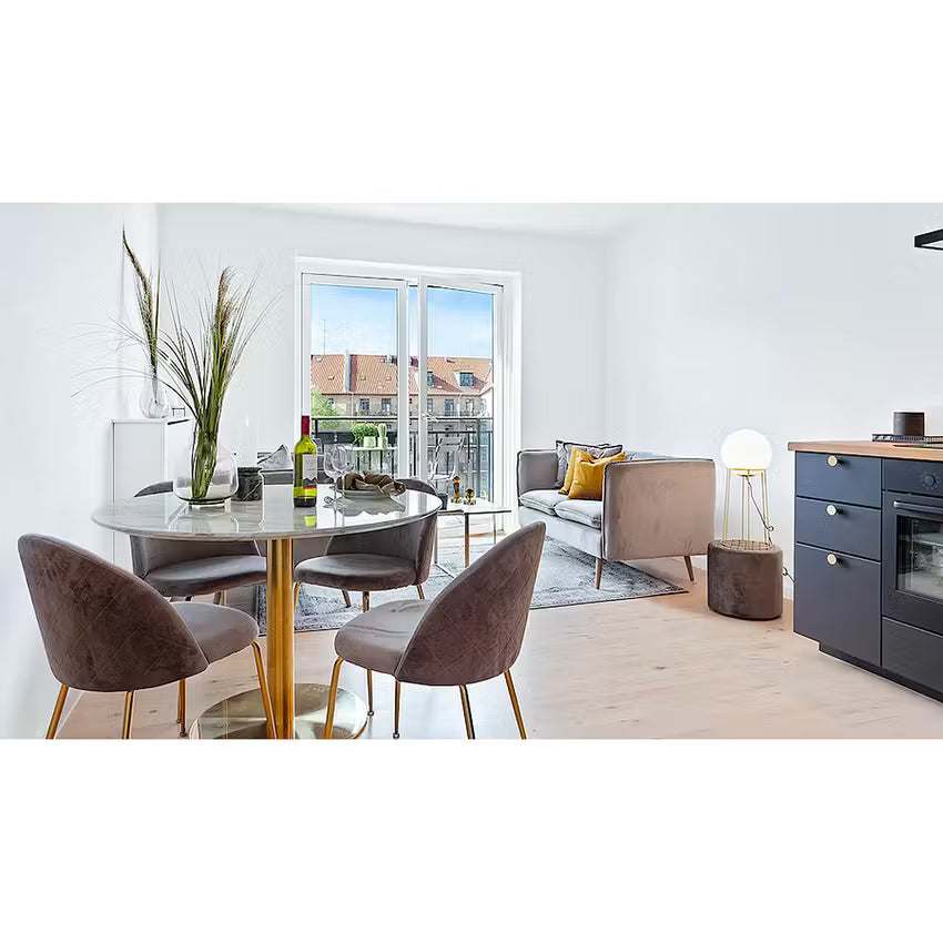Ronde tafel marmerlook / gouden poot 90 cm