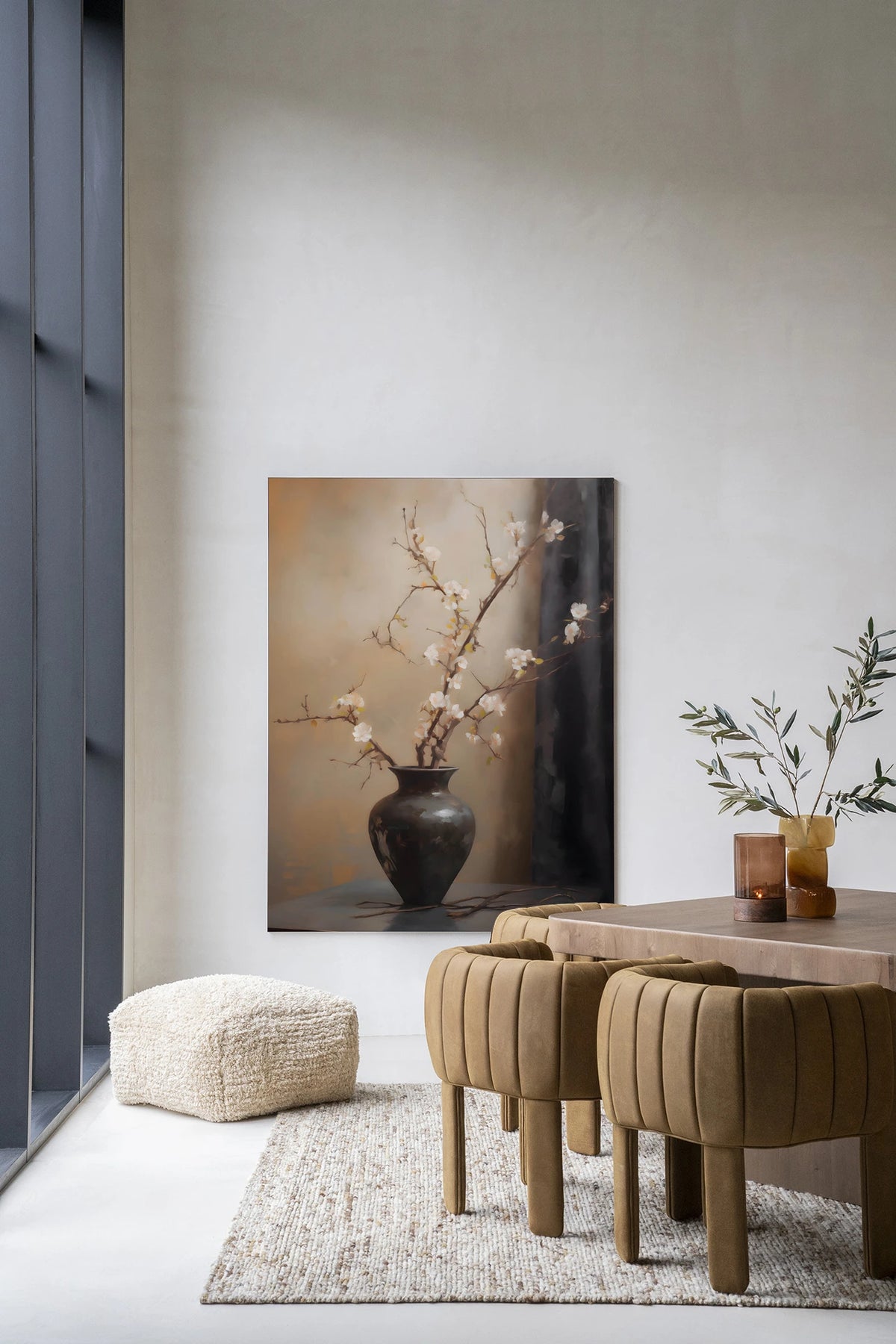Wandkleed Light Blossom Vase 110 x 145 cm  / frame zwart