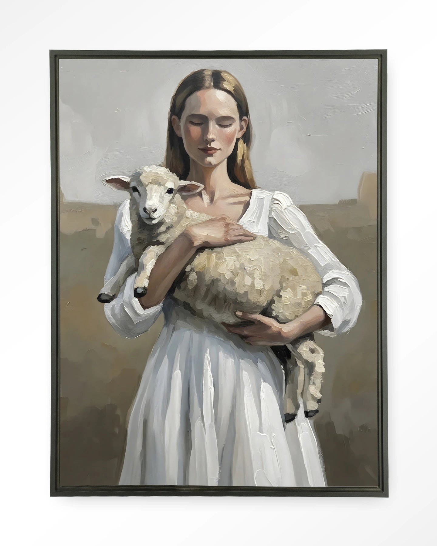 Baby Sheep Wandkleed floating frame zwart 110 x 145 cm