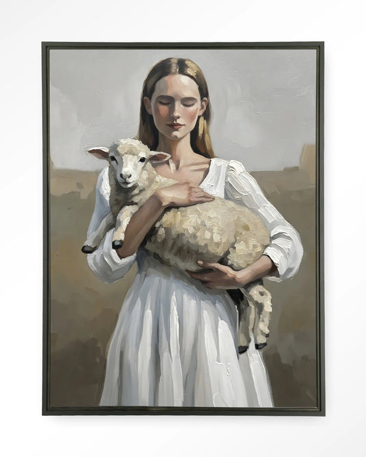Baby Sheep Wandkleed floating frame zwart 110 x 145 cm