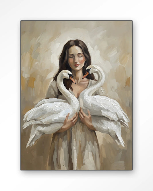 Wanddoek Swan children 110x145 cm / frame zwart