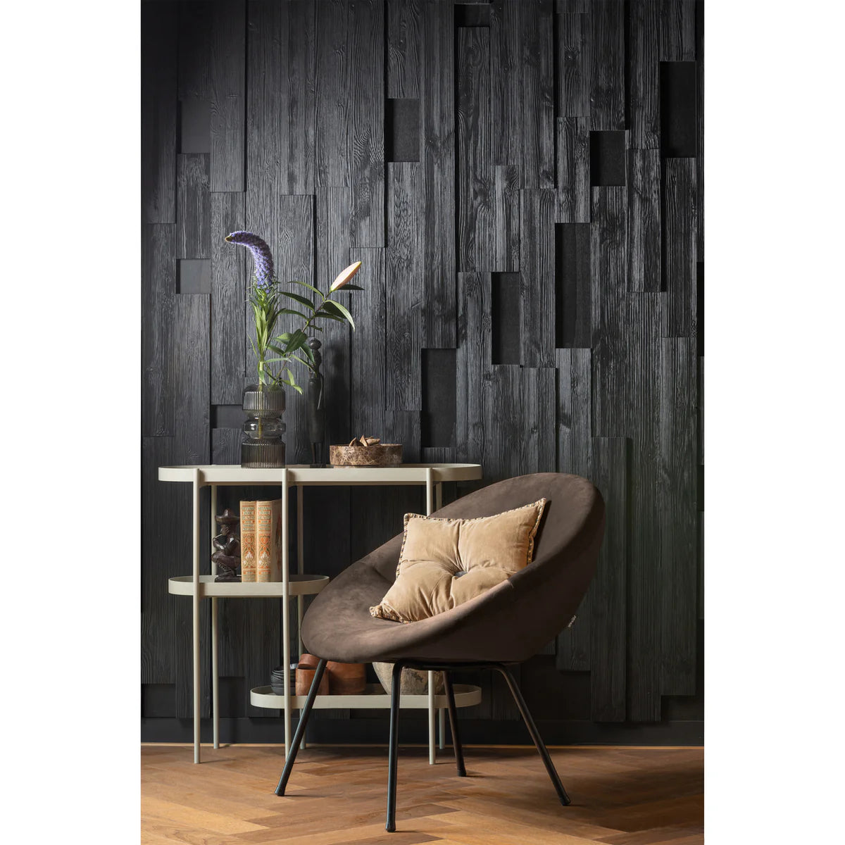 Bijzettafel Noan hout/metaal antiek beige 90 x 80 x 28 cm