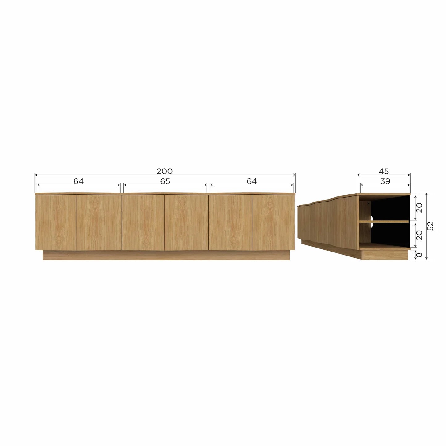 Tv meubel Zuma eiken transparant 200x52x45 cm