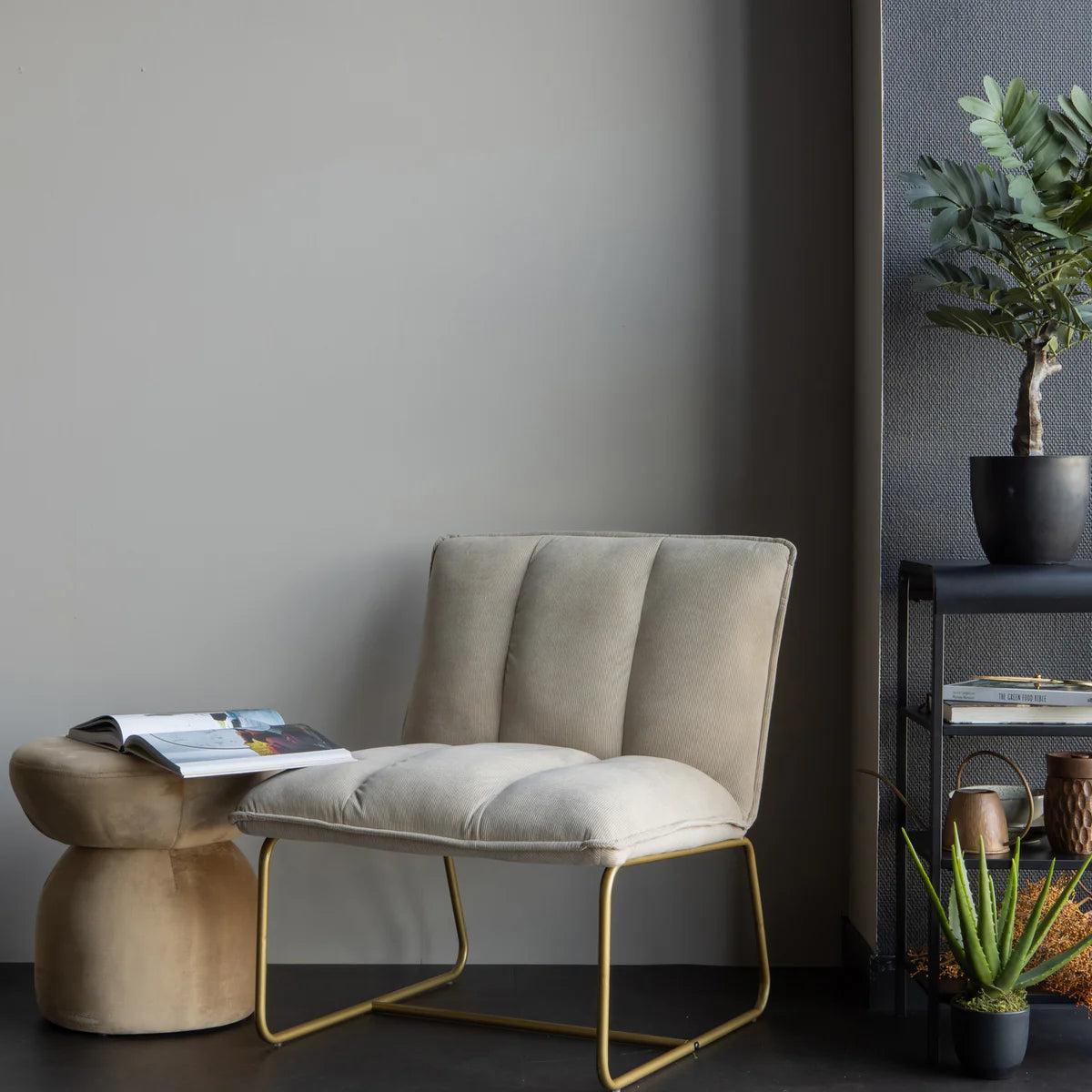 Fauteuil Fie ribstof zand