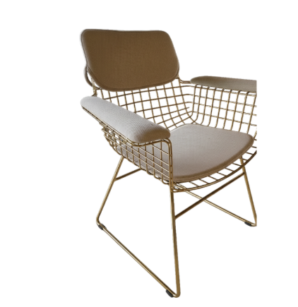 Stoel wire messing met zitting, rug en armleuning kussen