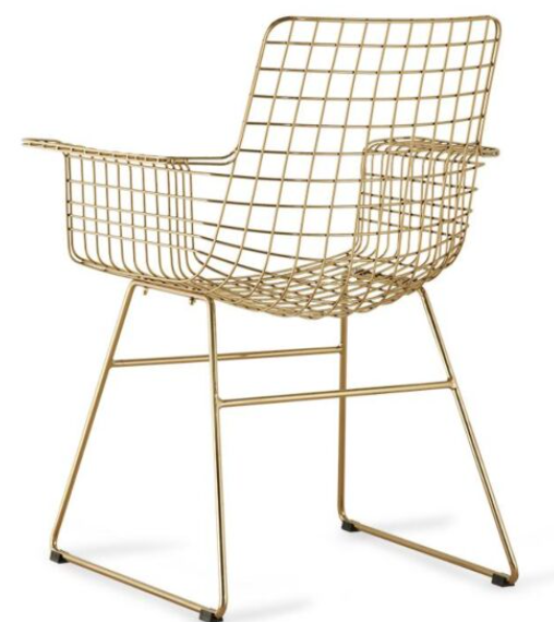 Stoel wire messing met zitting, rug en armleuning kussen