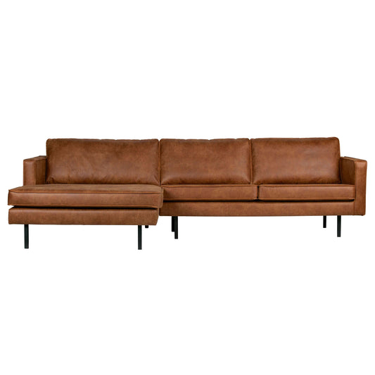 BePureHome Rodeo hoekbank chaise longue links cognac